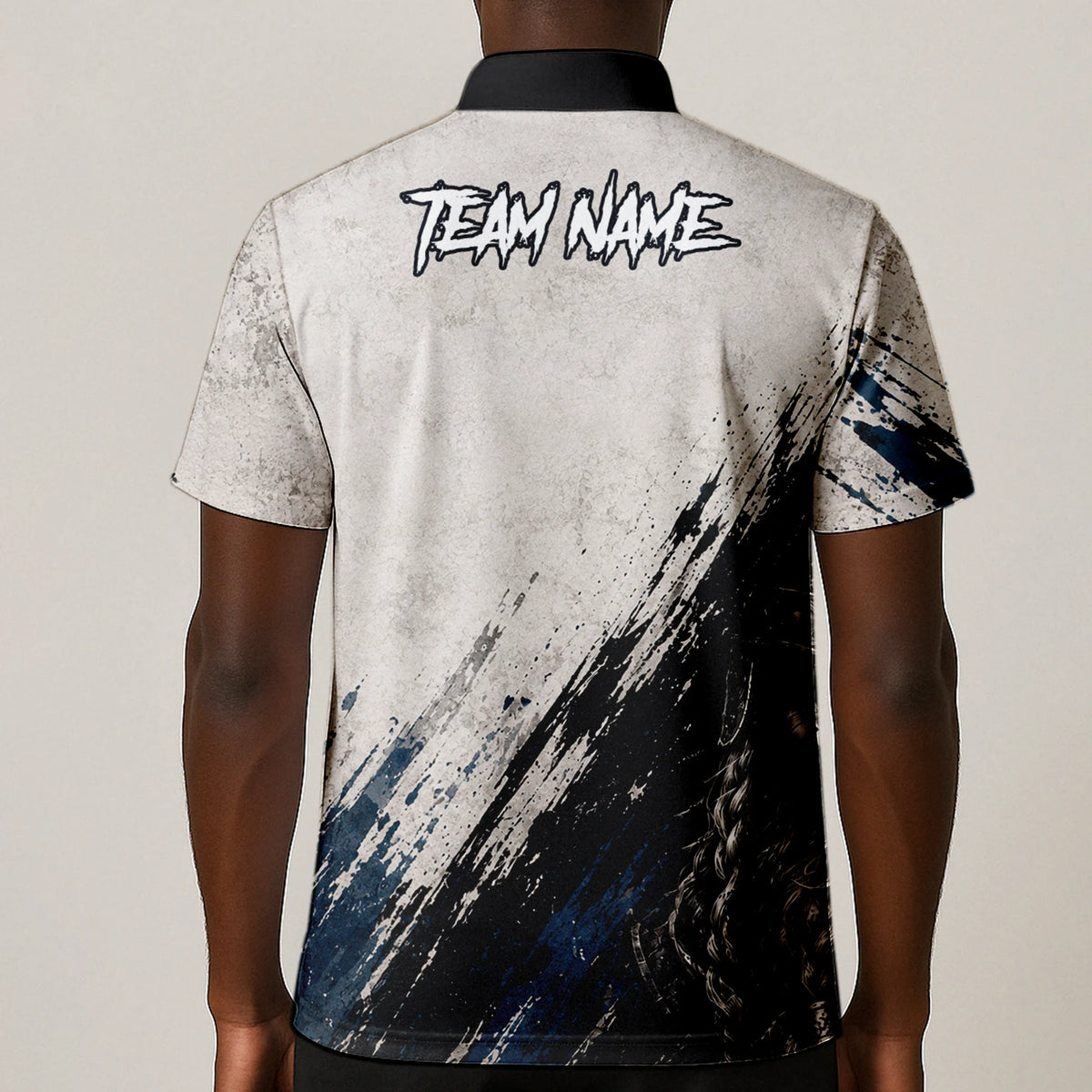 Personalisiertes Dartshirt mit weiß-schwarz-blauem Wikinger für Herren U843