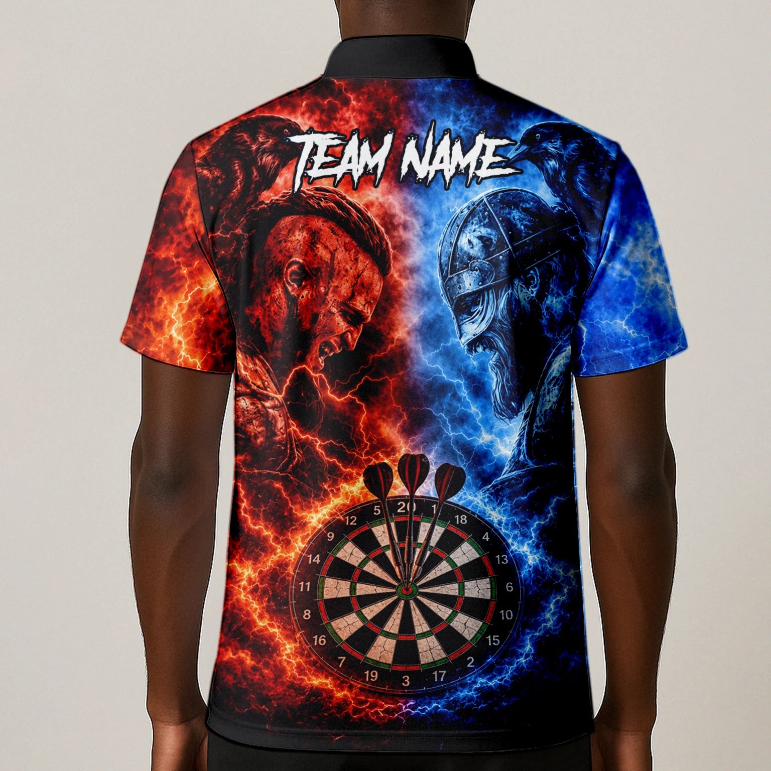 Personalisiertes Rot-blaues Wikinger-Dartshirt für Herren I920