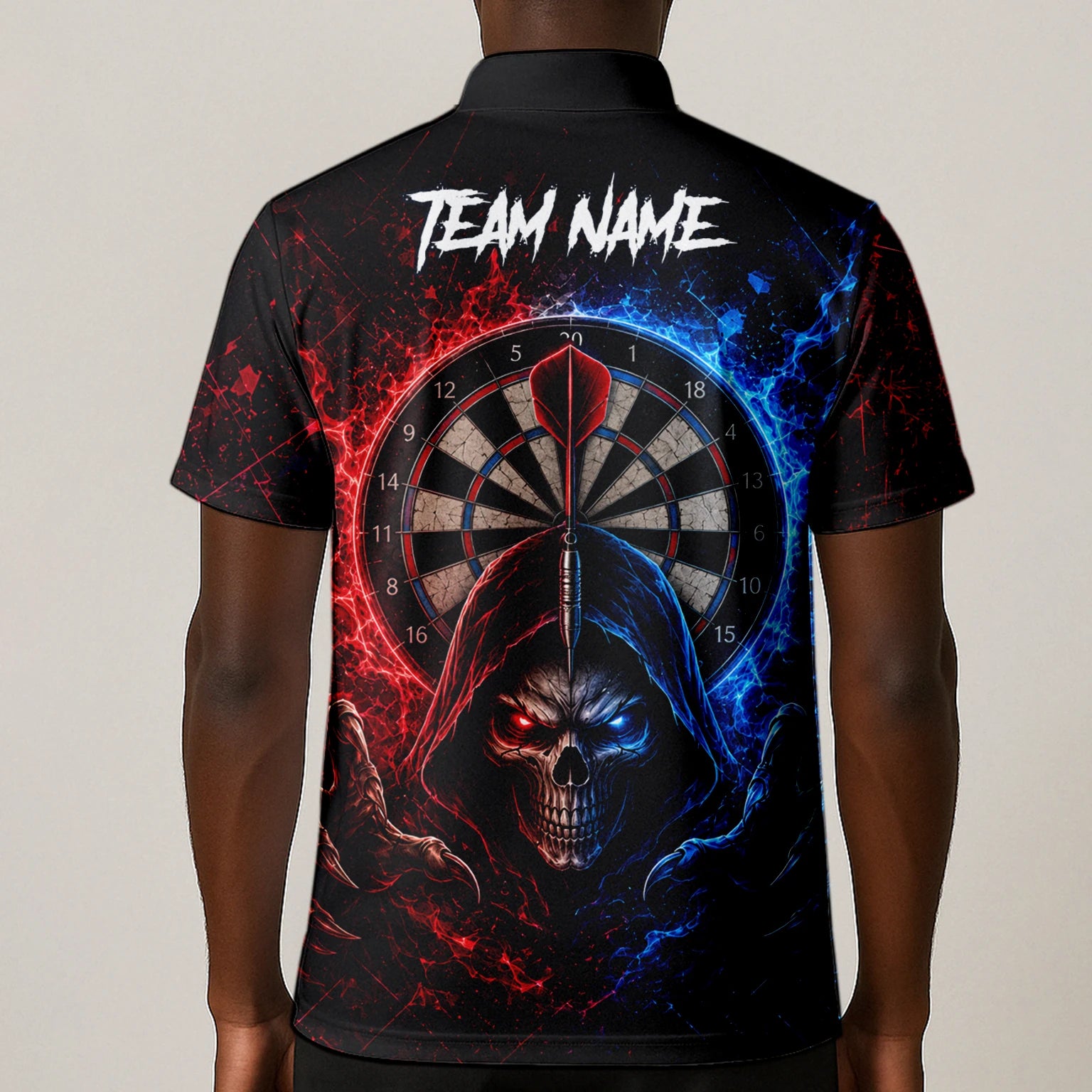 Personalisiertes Rot-blaues Totenkopf Dart Poloshirt für Herren L857