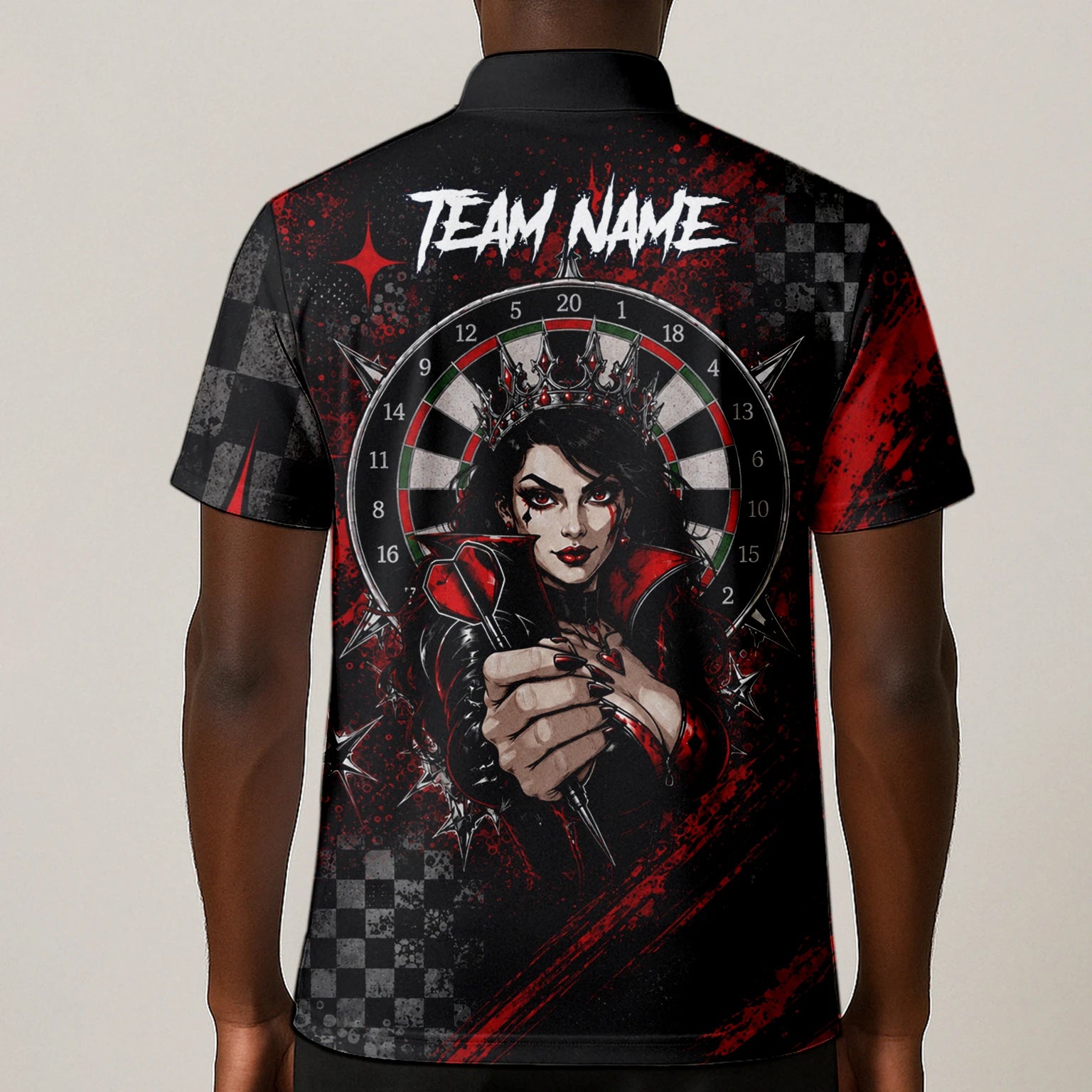 Personalisiertes Schwarz-rotes Herz-Dame-Dartshirt für Herren R803