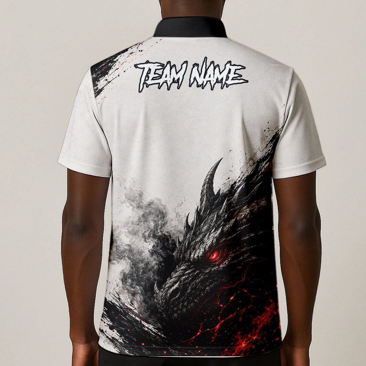 Personalisiertes Dartshirt mit weiß-schwarz-rotem Drachen für Herren Z061