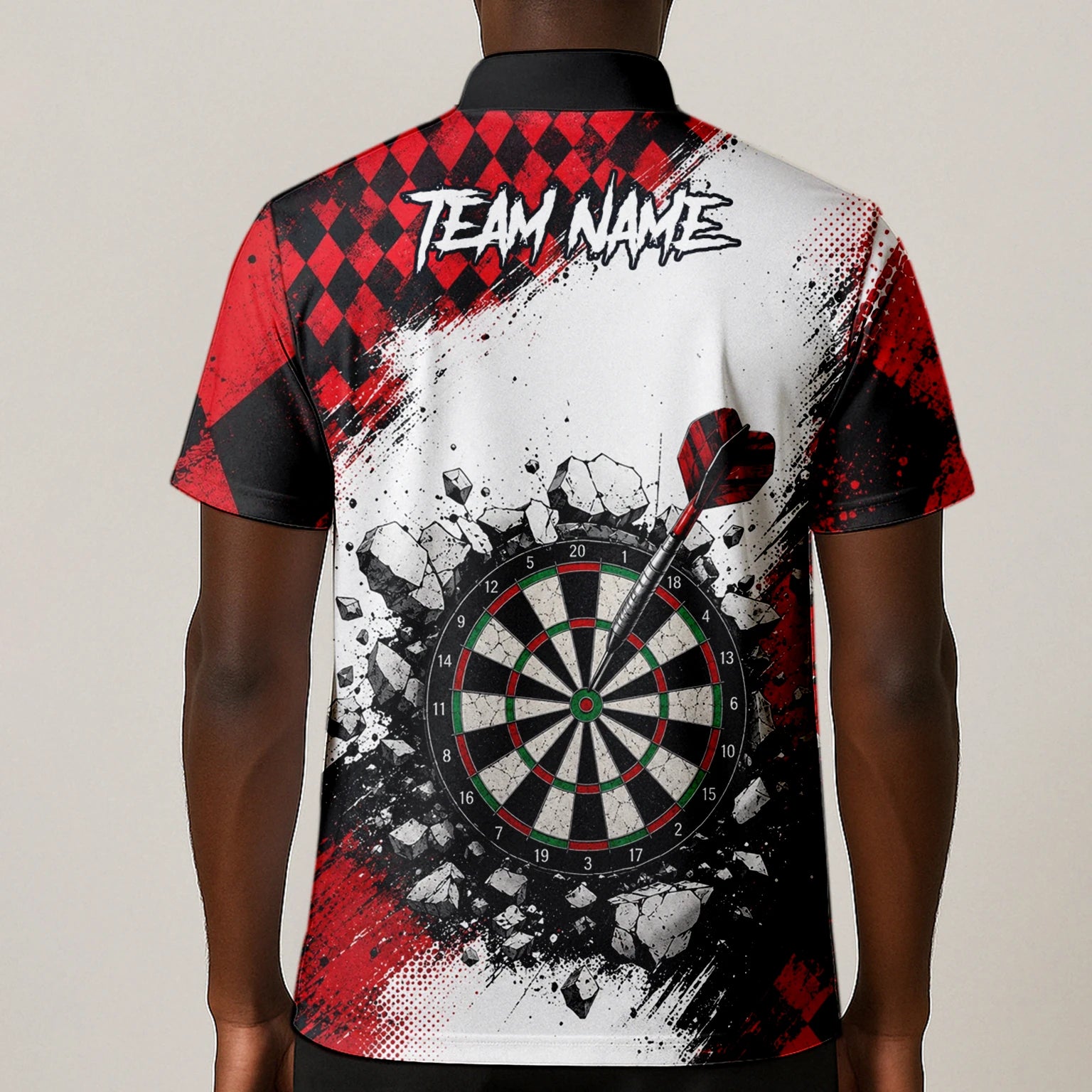 Personalisiertes Rot-schwarzes Gothic-Harlekin Dart Poloshirt für Herren K572