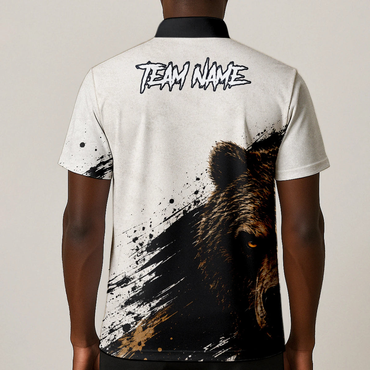 Personalisiertes Dartshirt mit weiß-schwarz-braunem Bären für Herren F926