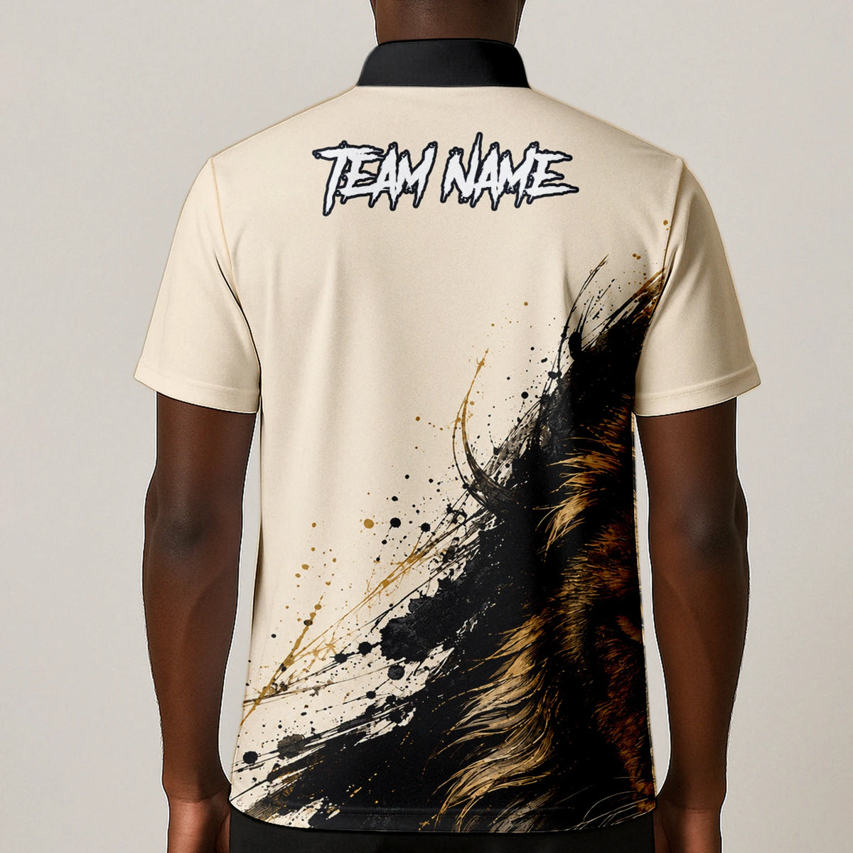 Personalisiertes Dartshirt mit creme-schwarz-goldenem Löwen für Herren Q209