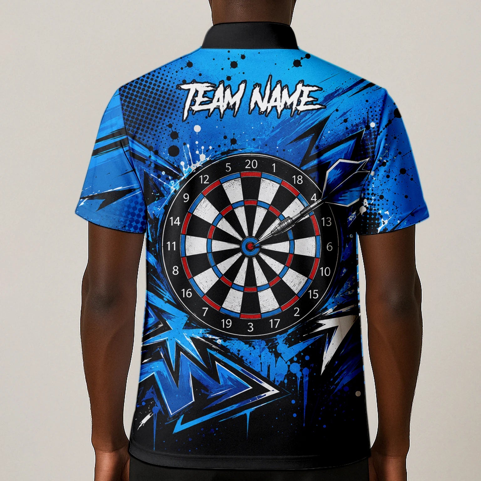 Personalisiertes Blau-schwarzes Bulldoggen-Dartshirt für Herren D529