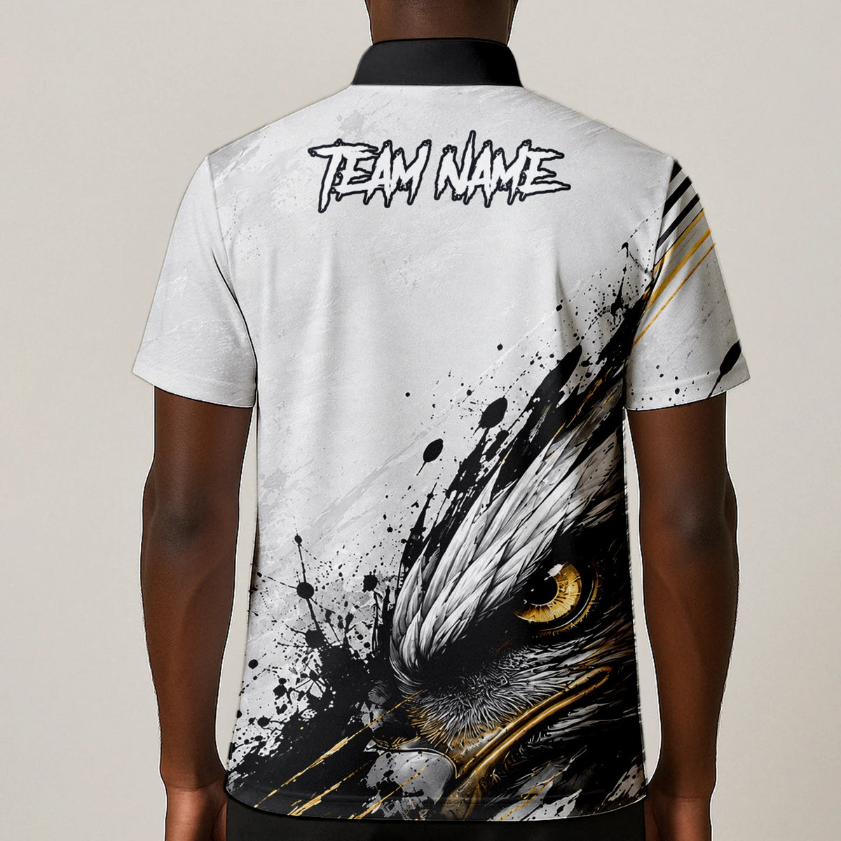 Personalisiertes Dartshirt mit weiß-schwarz-goldenem Weißkopfseeadler für Herren S805
