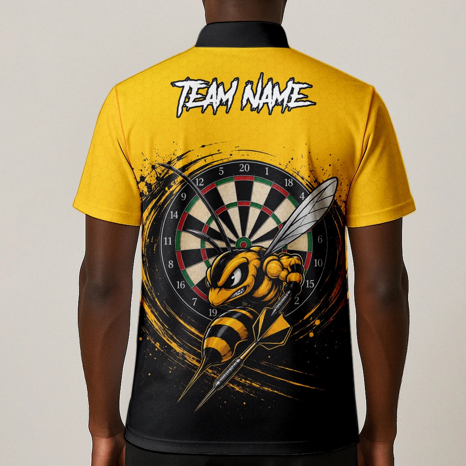 Personalisiertes Gelb-schwarzes Wespen-Dartshirt für Herren F032