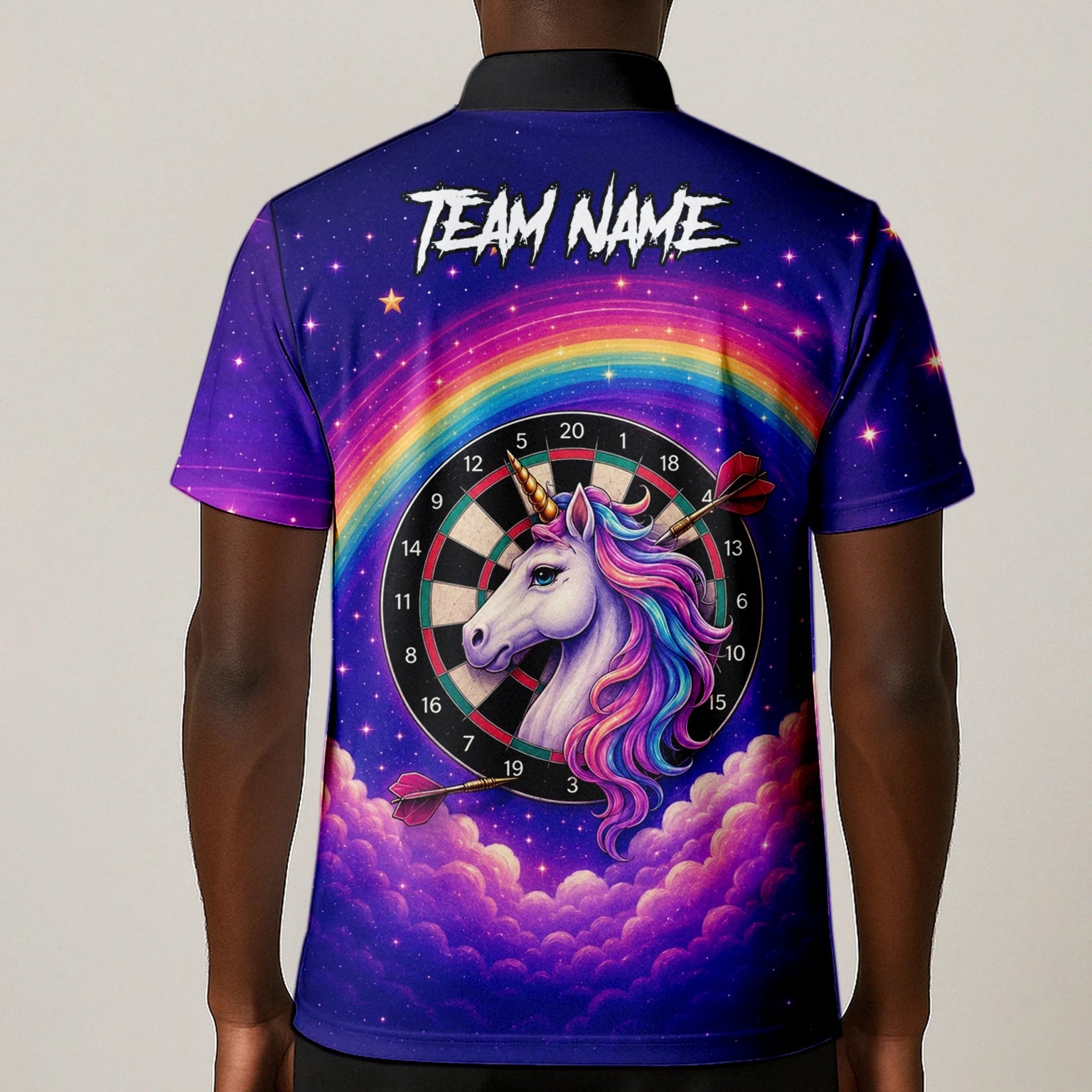 Personalisiertes Regenbogen-Einhorn Dart Poloshirt für Herren V221