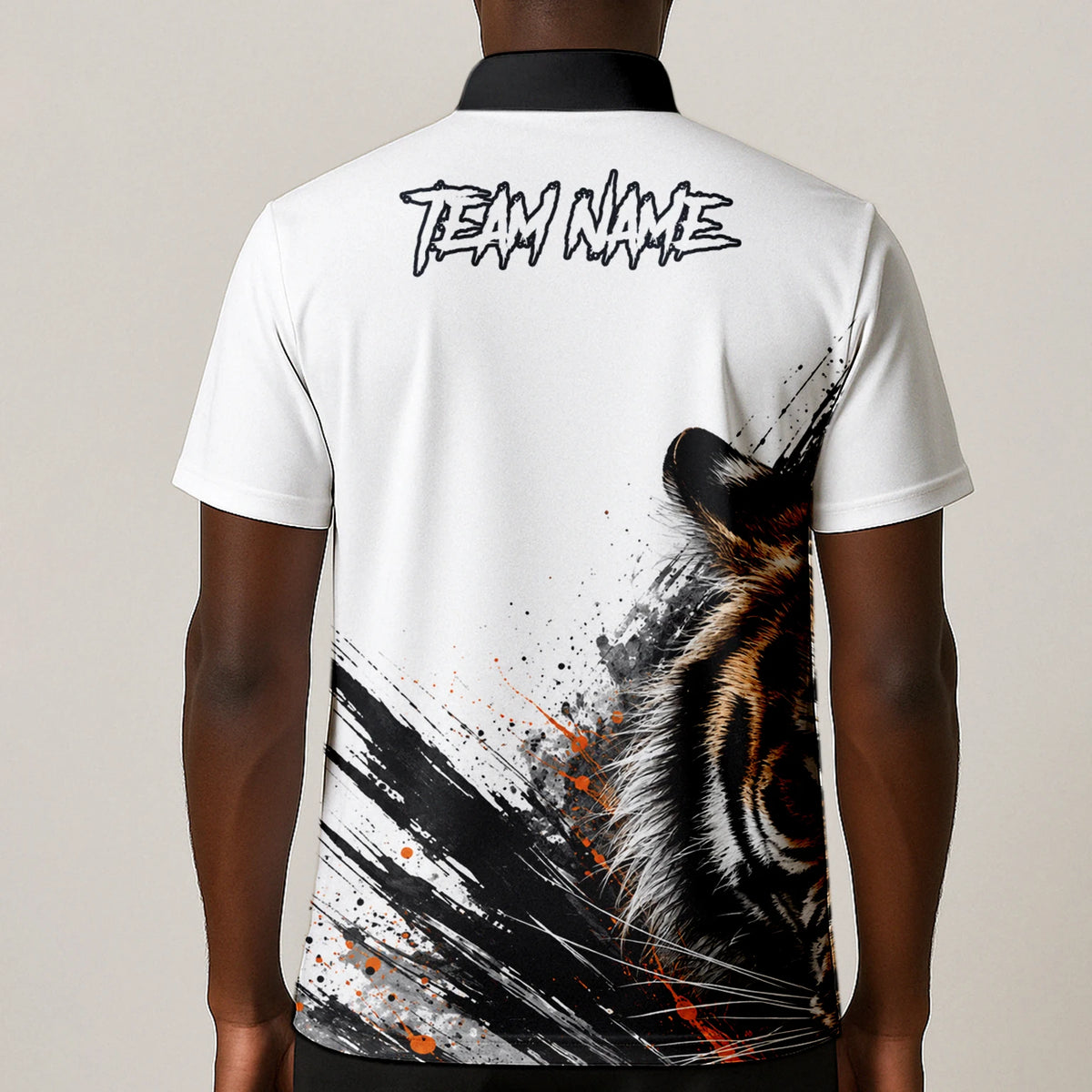 Personalisiertes Dartshirt mit weiß-schwarz-orangenem Tiger für Herren N832