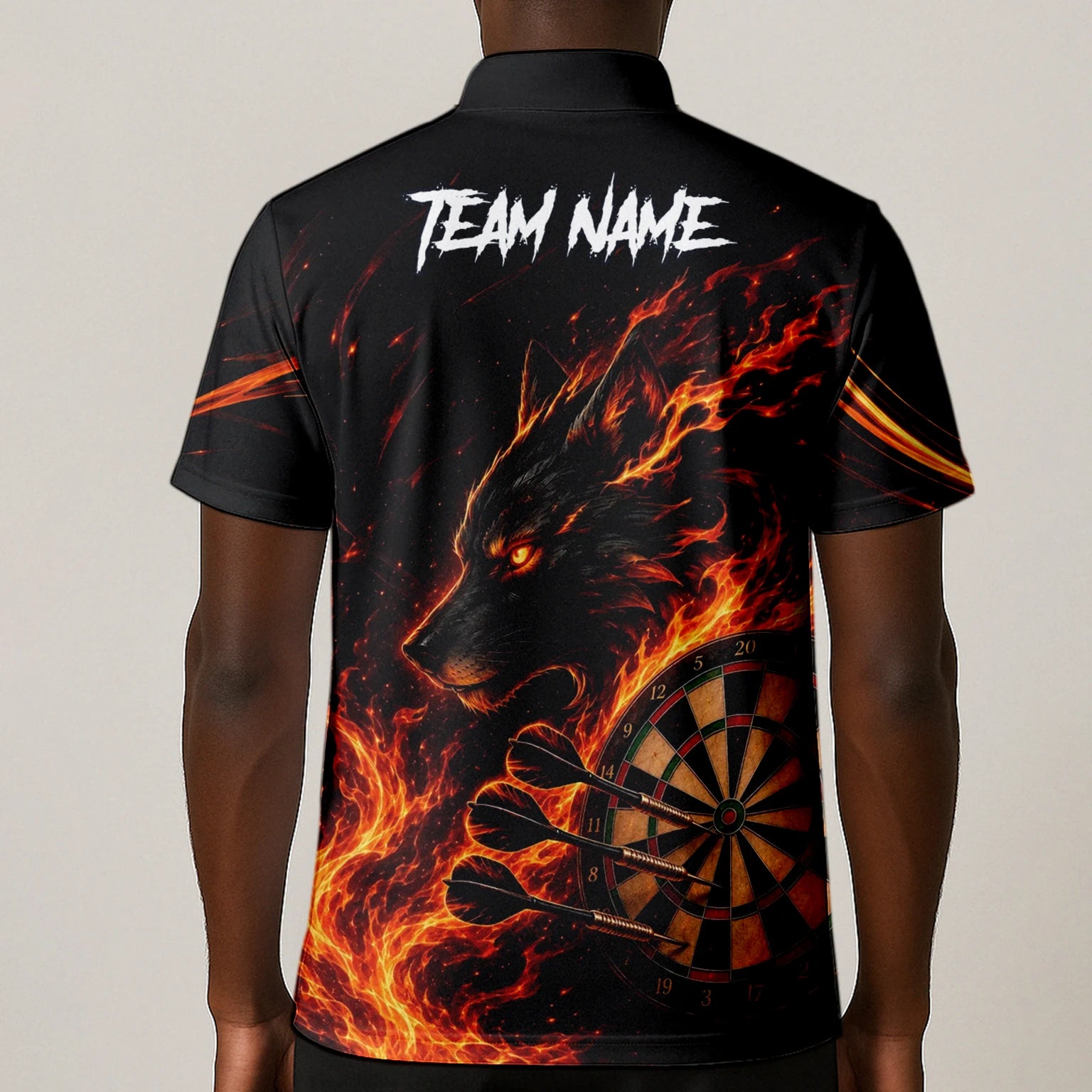 Personalisiertes Flammenwolf Dart Poloshirt für Herren W521