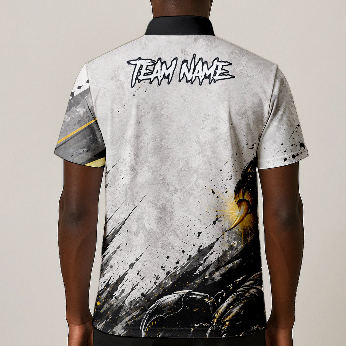 Personalisiertes Dartshirt mit weiß-schwarz-goldenem Skorpion für Herren S226