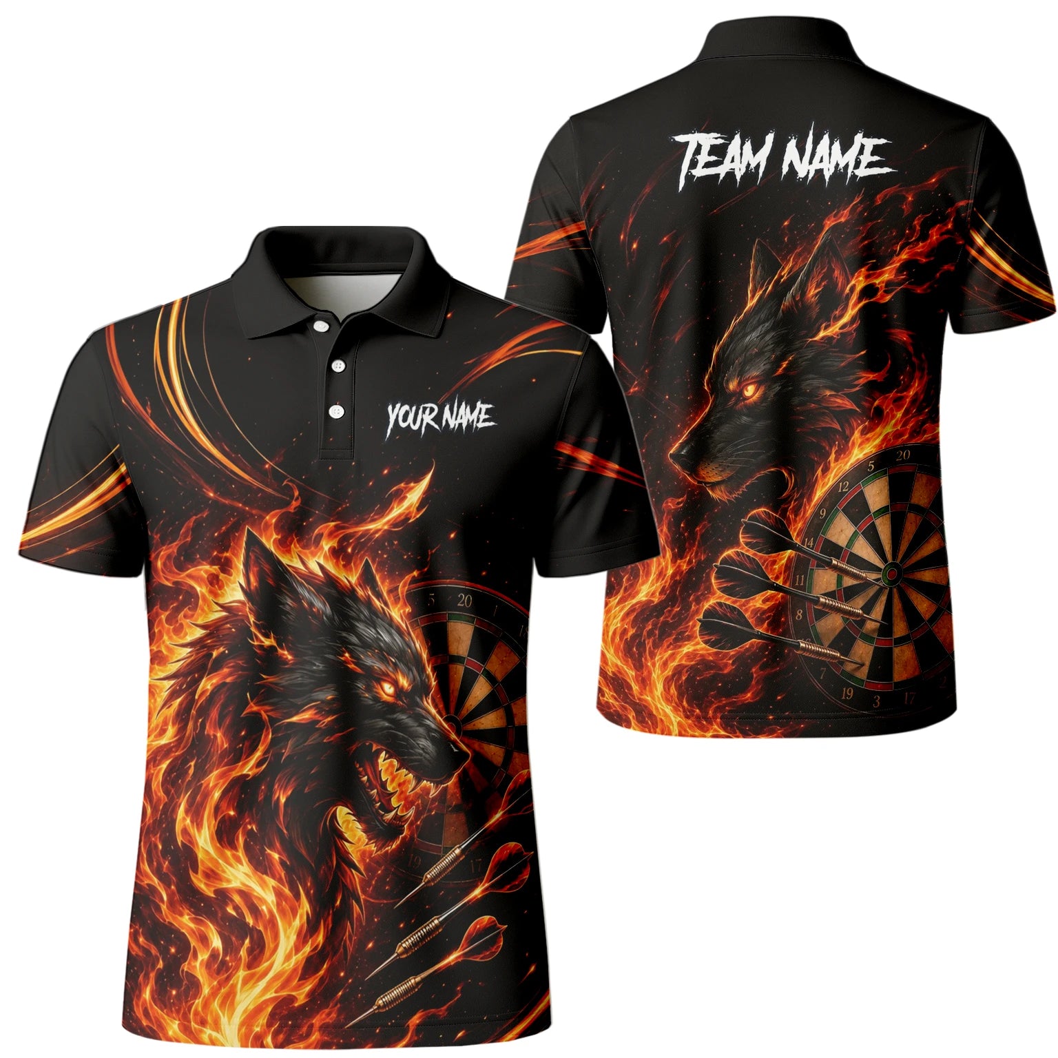 Personalisiertes Flammenwolf Dart Poloshirt für Herren W521
