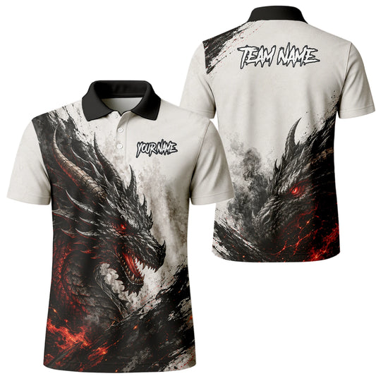 Personalisiertes Dartshirt mit weiß-schwarz-rotem Drachen für Herren Z061