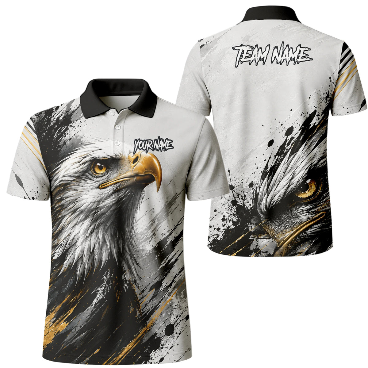 Personalisiertes Dartshirt mit weiß-schwarz-goldenem Weißkopfseeadler für Herren S805