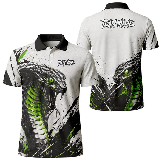 Personalisiertes Dartshirt mit weiß-schwarz-grüner Kobra für Herren A017