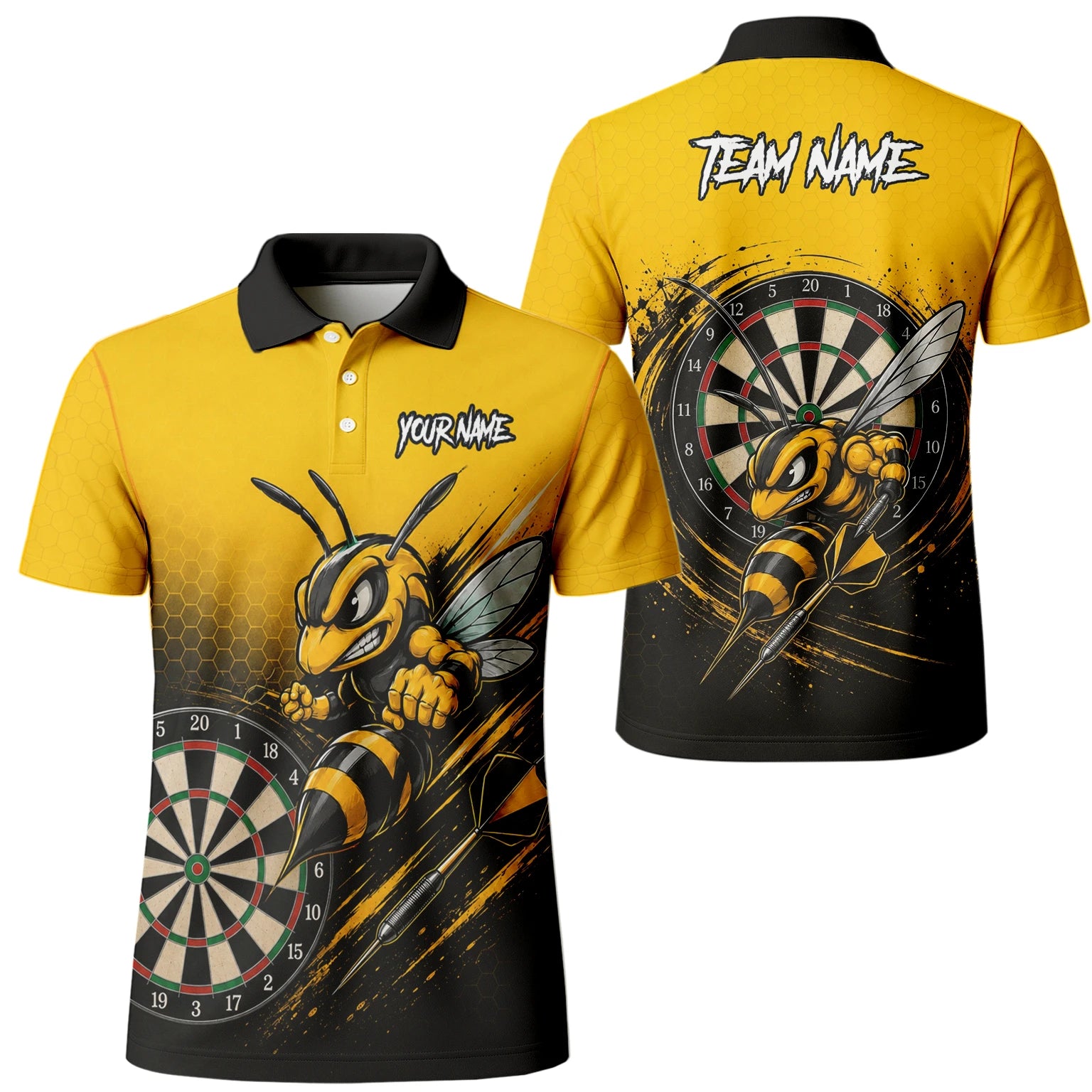 Personalisiertes Gelb-schwarzes Wespen-Dartshirt für Herren F032