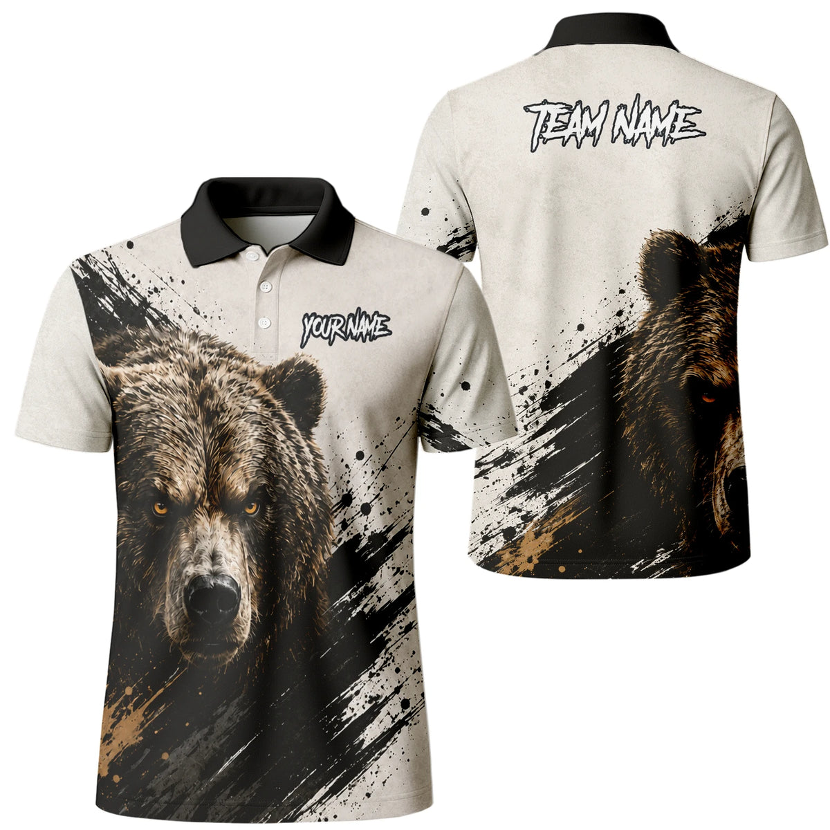 Personalisiertes Dartshirt mit weiß-schwarz-braunem Bären für Herren F926
