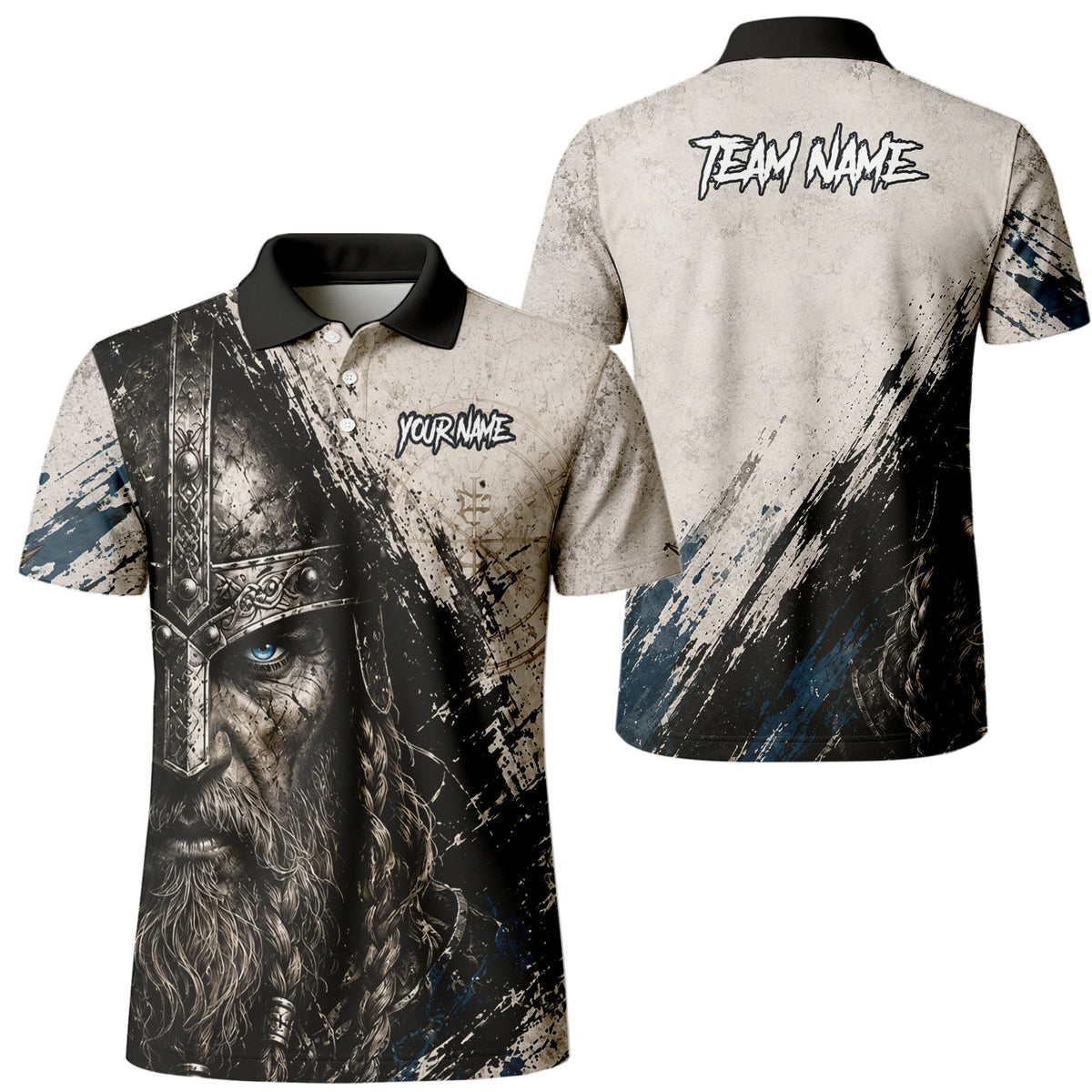 Personalisiertes Dartshirt mit weiß-schwarz-blauem Wikinger für Herren U843