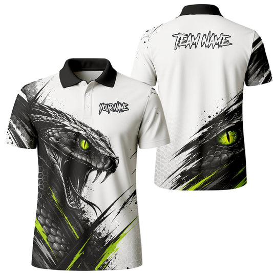 Personalisiertes Dartshirt mit weiß-schwarz-grüner Kobra für Herren I051