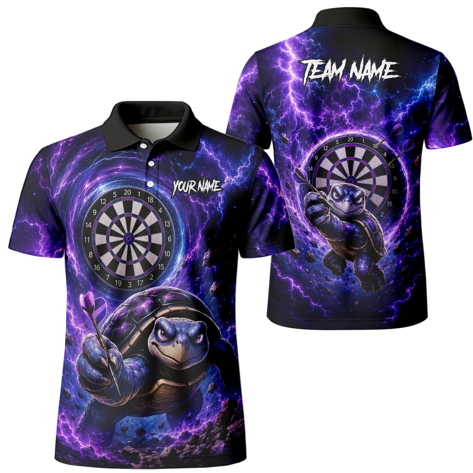 Personalisiertes Lila-schwarzes Schildkröten-Dartshirt für Herren F796