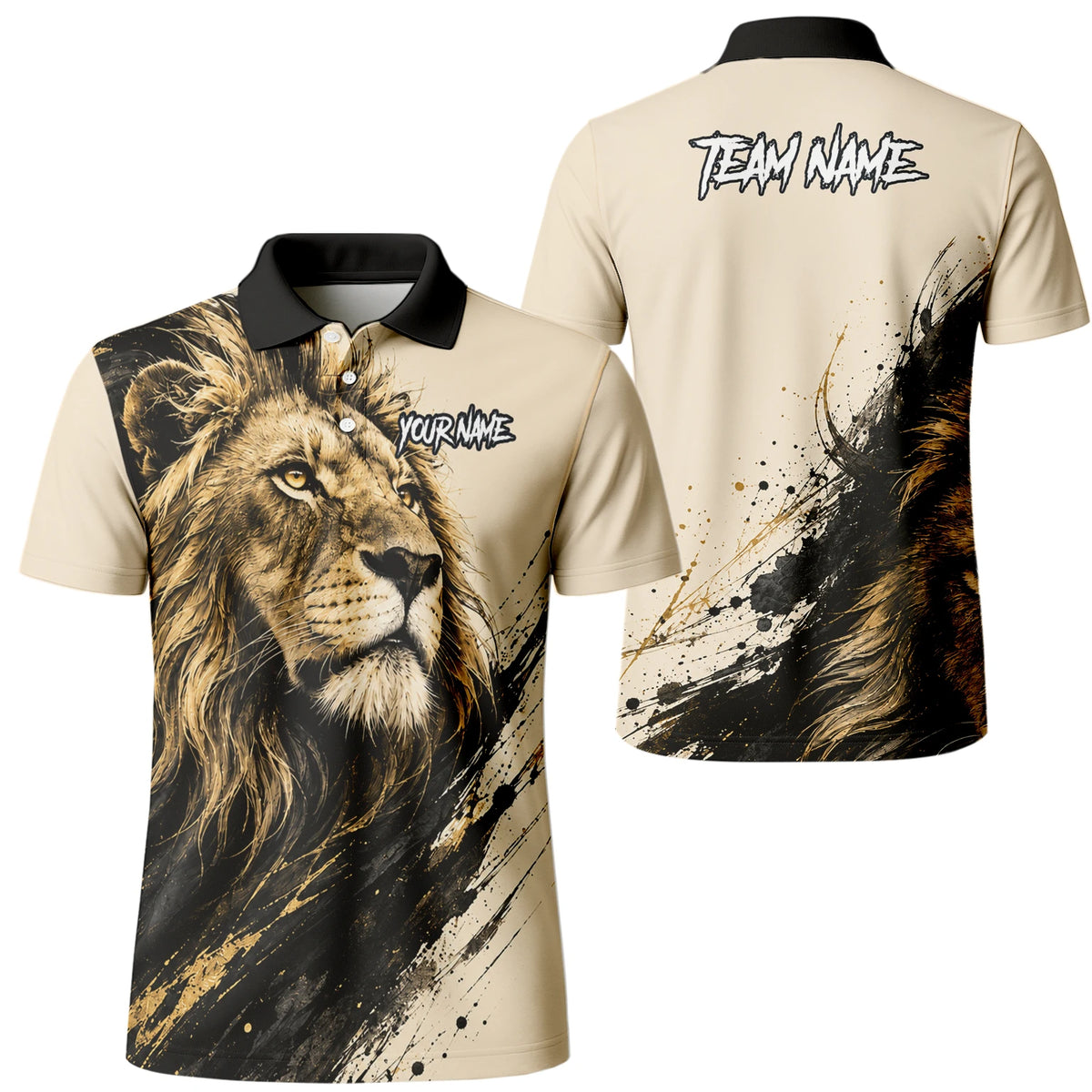 Personalisiertes Dartshirt mit creme-schwarz-goldenem Löwen für Herren Q209