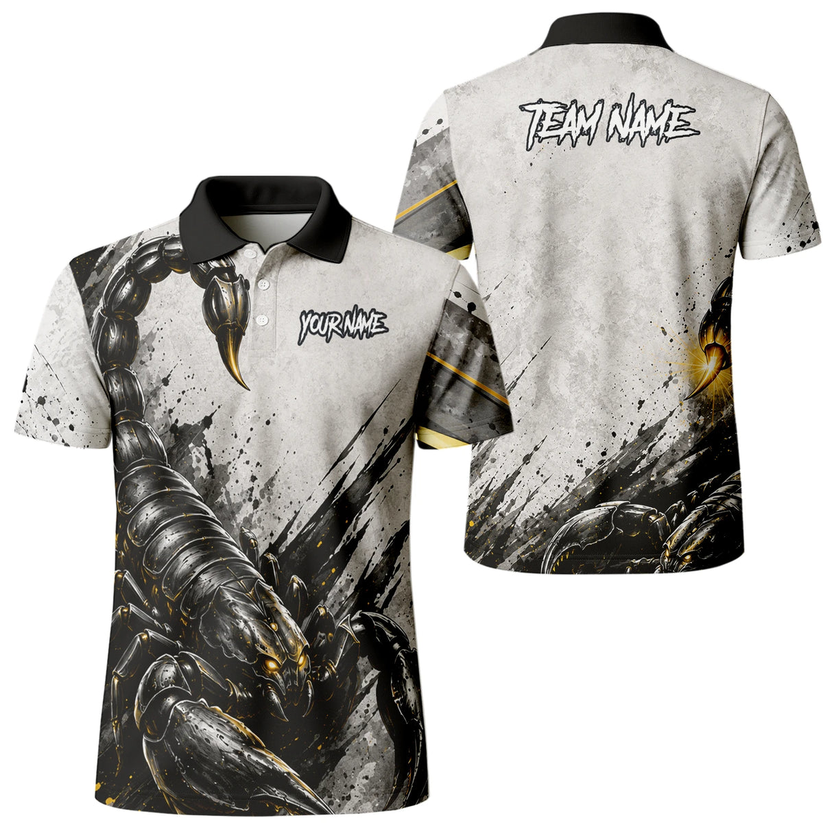 Personalisiertes Dartshirt mit weiß-schwarz-goldenem Skorpion für Herren S226