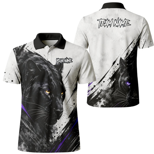 Personalisiertes Dartshirt mit weiß-schwarz-violettem Panther für Herren W442