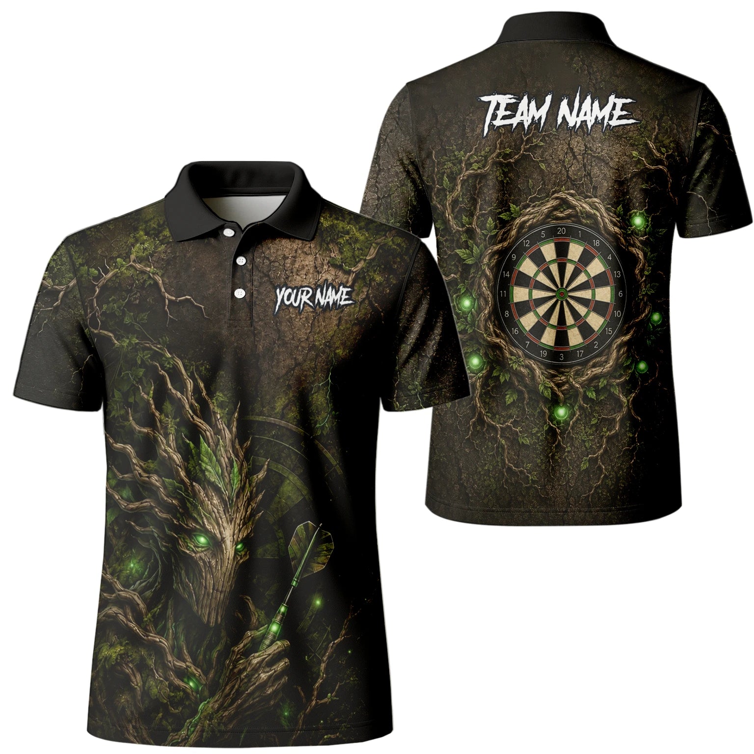 Personalisiertes Dunkelgrünes Baumwesen-Dartboard Dartshirt für Herren C913