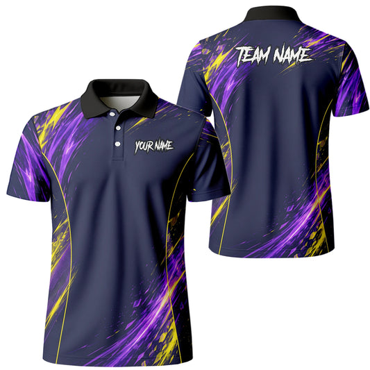 Personalisiertes Dartshirt mit dunkelblau-lila-gelbem abstraktem Design für Herren D517