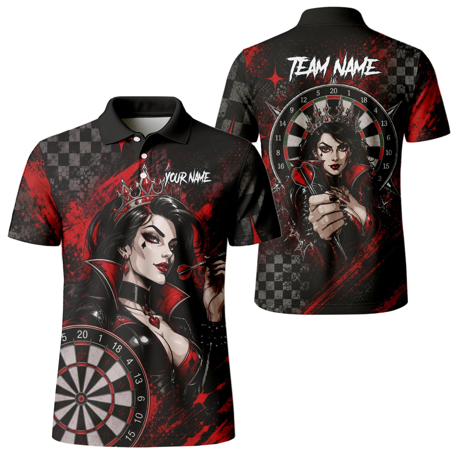 Personalisiertes Schwarz-rotes Herz-Dame-Dartshirt für Herren R803