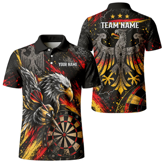 Personalisiertes Dartshirt in Schwarz, Rot und Gold mit Adler und Dartscheibe für Herren N7195