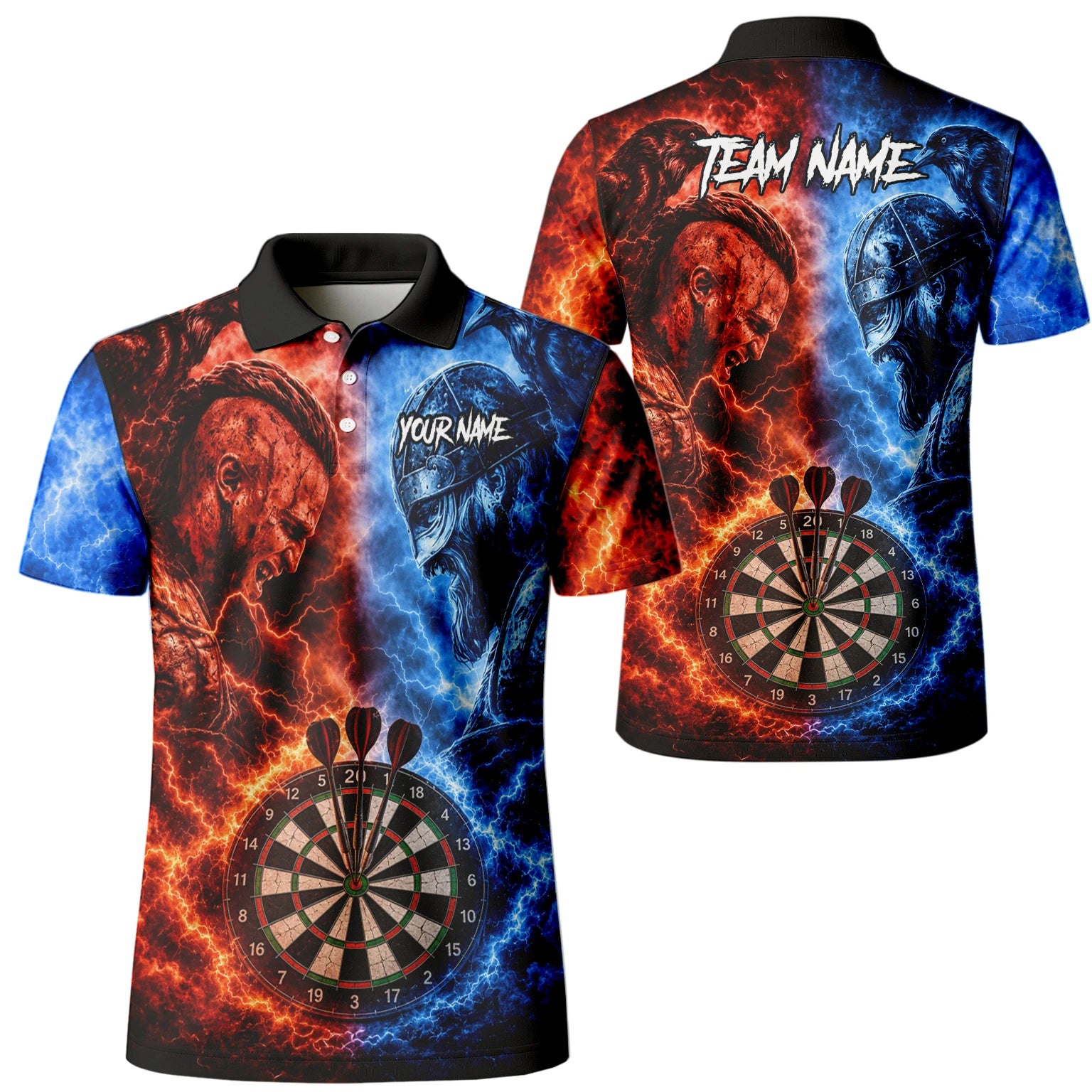 Personalisiertes Rot-blaues Wikinger-Dartshirt für Herren I920