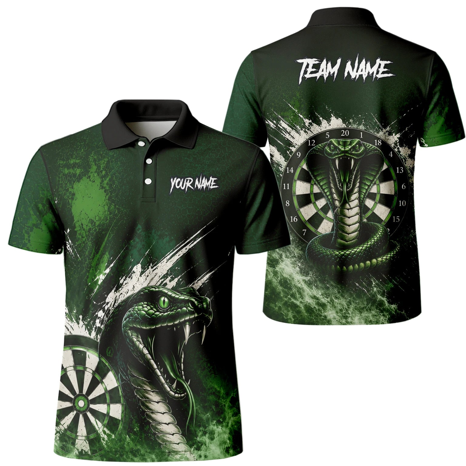 Personalisiertes Grün-schwarzes Kobra-Dartboard Dartshirt für Herren M244