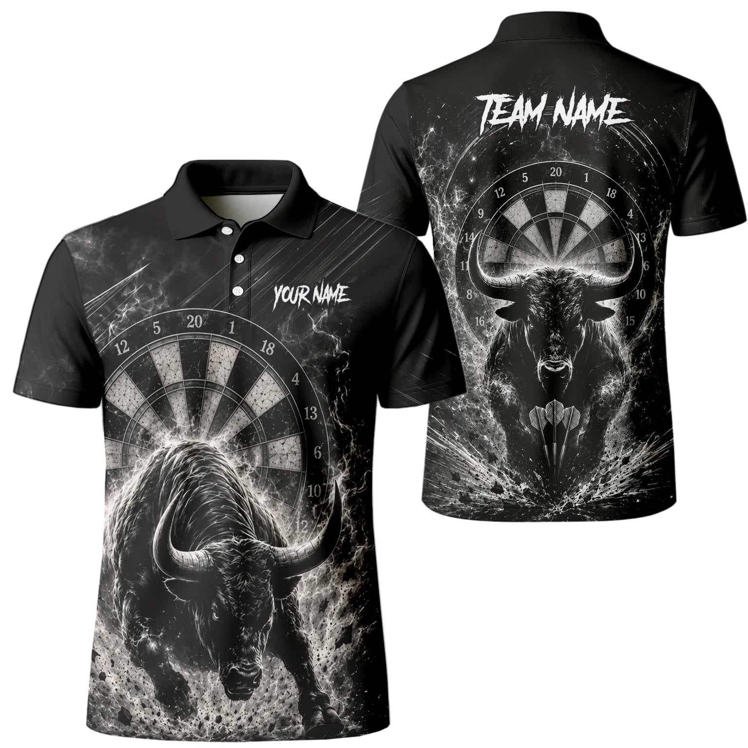 Personalisiertes Schwarz-weißes Stierkopf-Dartshirt für Herren V420