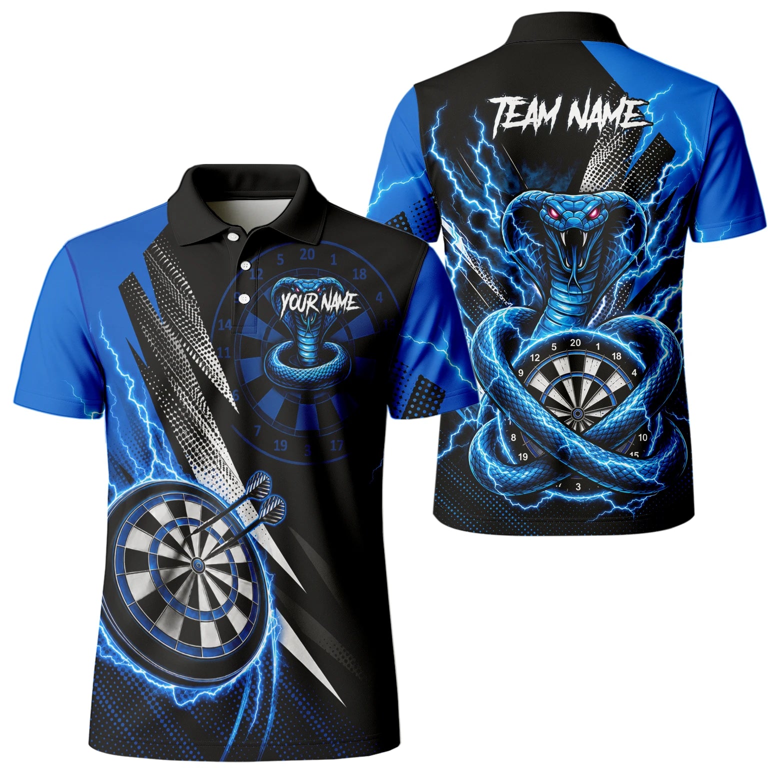 Personalisiertes Blaues Kobra-Blitz Dart Poloshirt für Herren S015