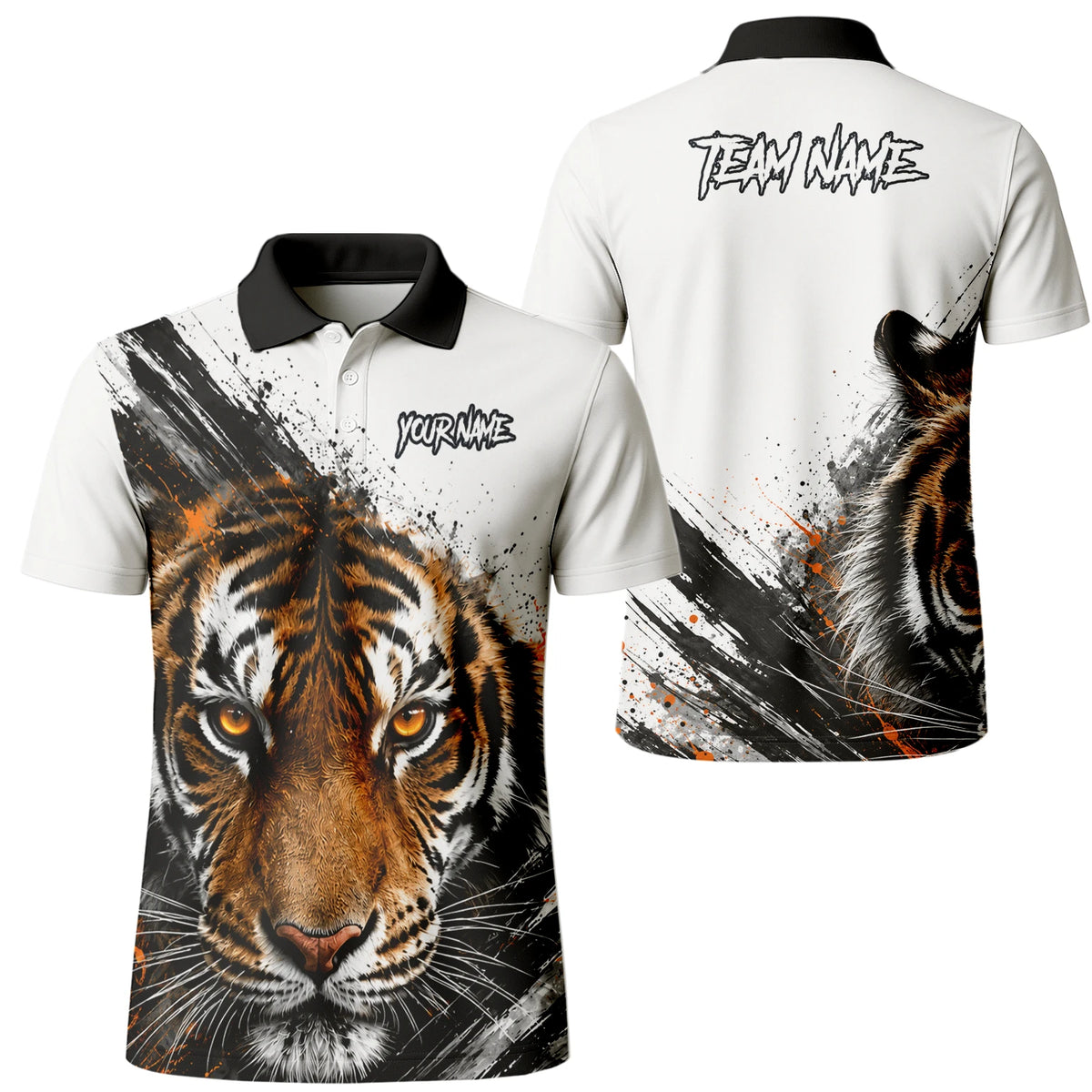 Personalisiertes Dartshirt mit weiß-schwarz-orangenem Tiger für Herren N832