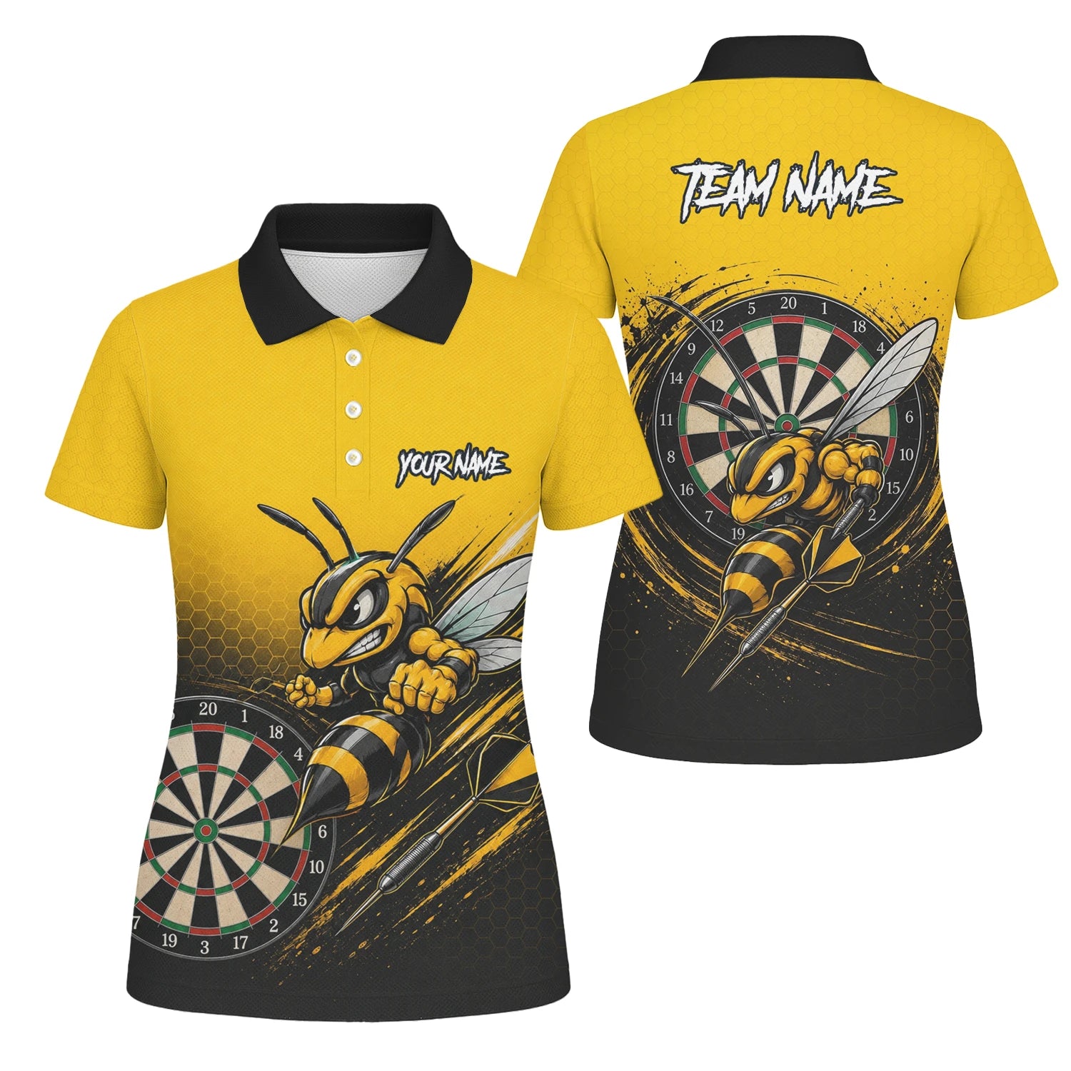 Personalisiertes Gelb-schwarzes Wespen-Dartshirt für Damen F032
