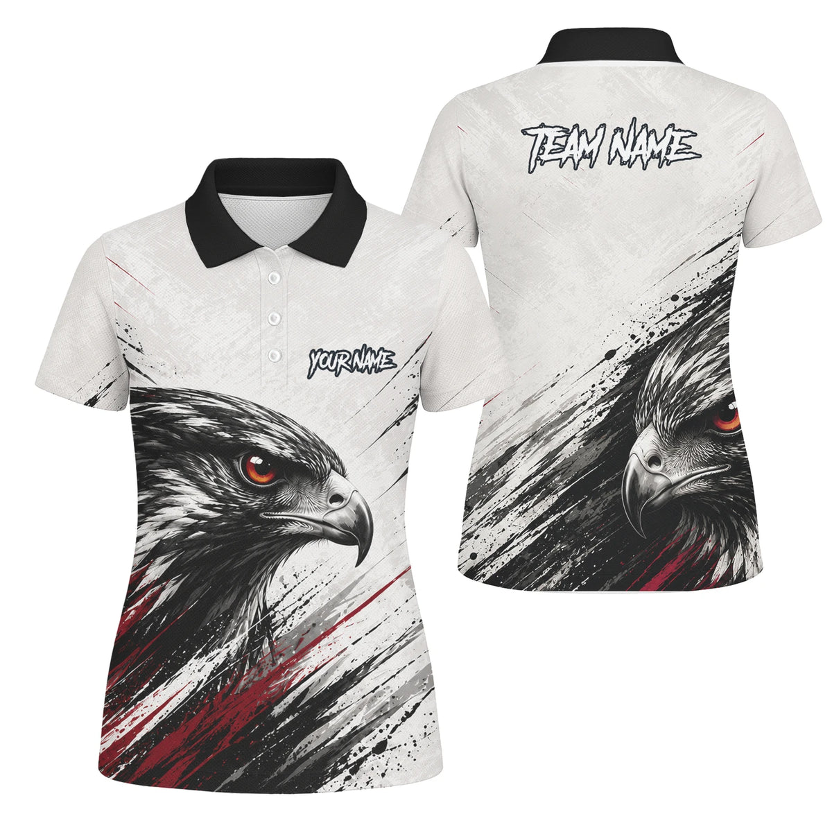 Personalisiertes Dartshirt mit weiß-schwarz-rotem Adler für Damen Z577