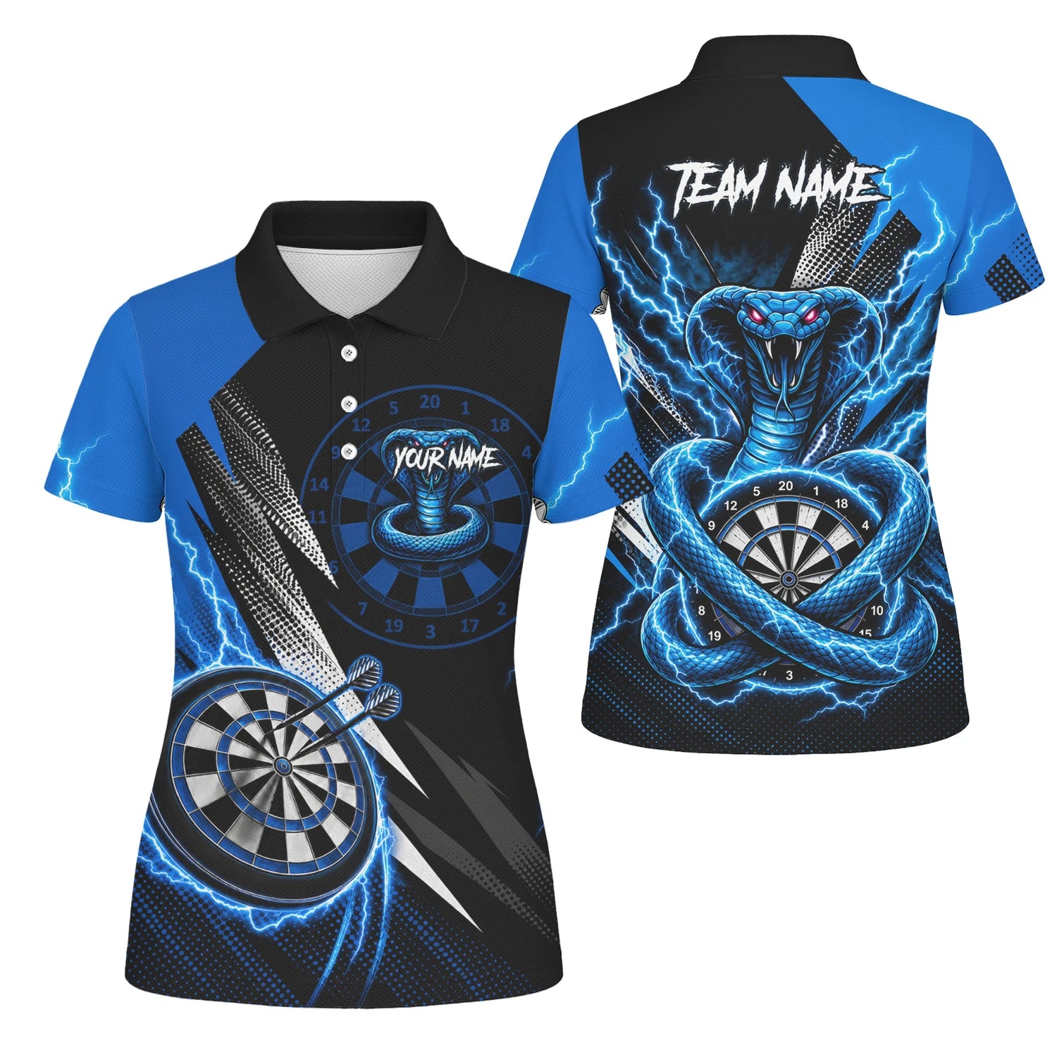 Personalisiertes Blaues Kobra-Blitz Dart Poloshirt für Damen S015