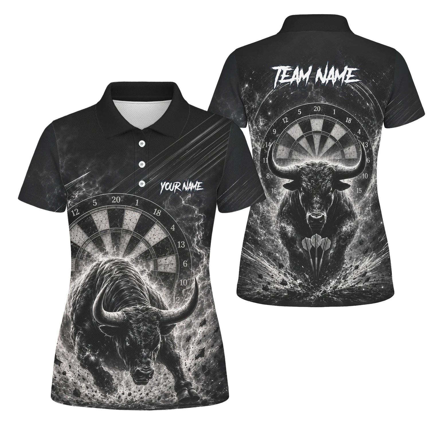 Personalisiertes Schwarz-weißes Stierkopf-Dartshirt für Damen V420