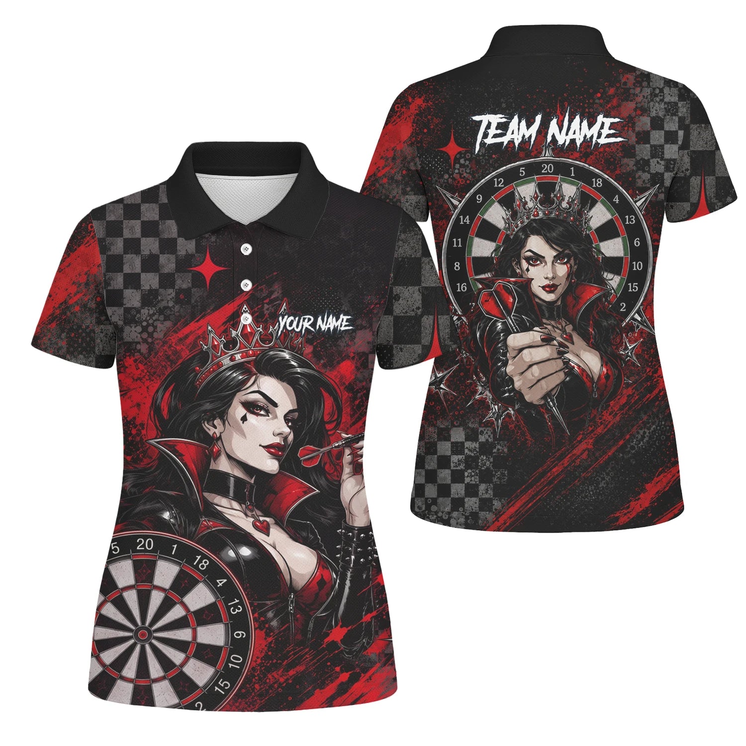 Personalisiertes Schwarz-rotes Herz-Dame-Dartshirt für Damen R803
