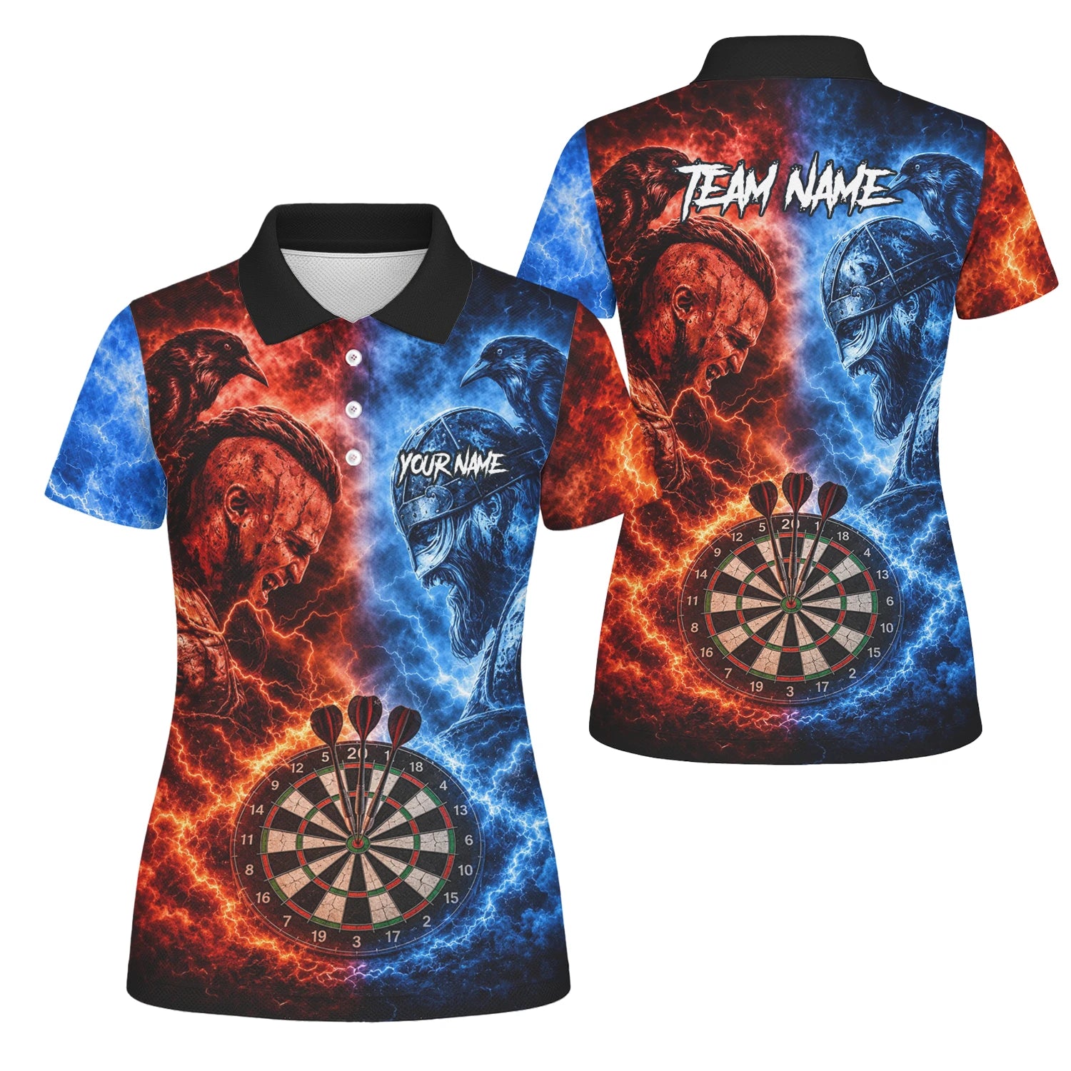 Personalisiertes Rot-blaues Wikinger-Dartshirt für Damen I920