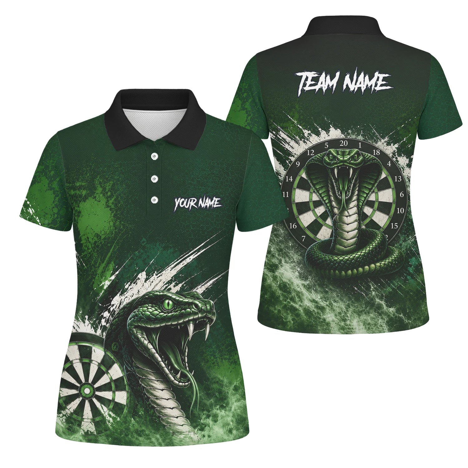 Personalisiertes Grün-schwarzes Kobra-Dartboard Dartshirt für Damen M244
