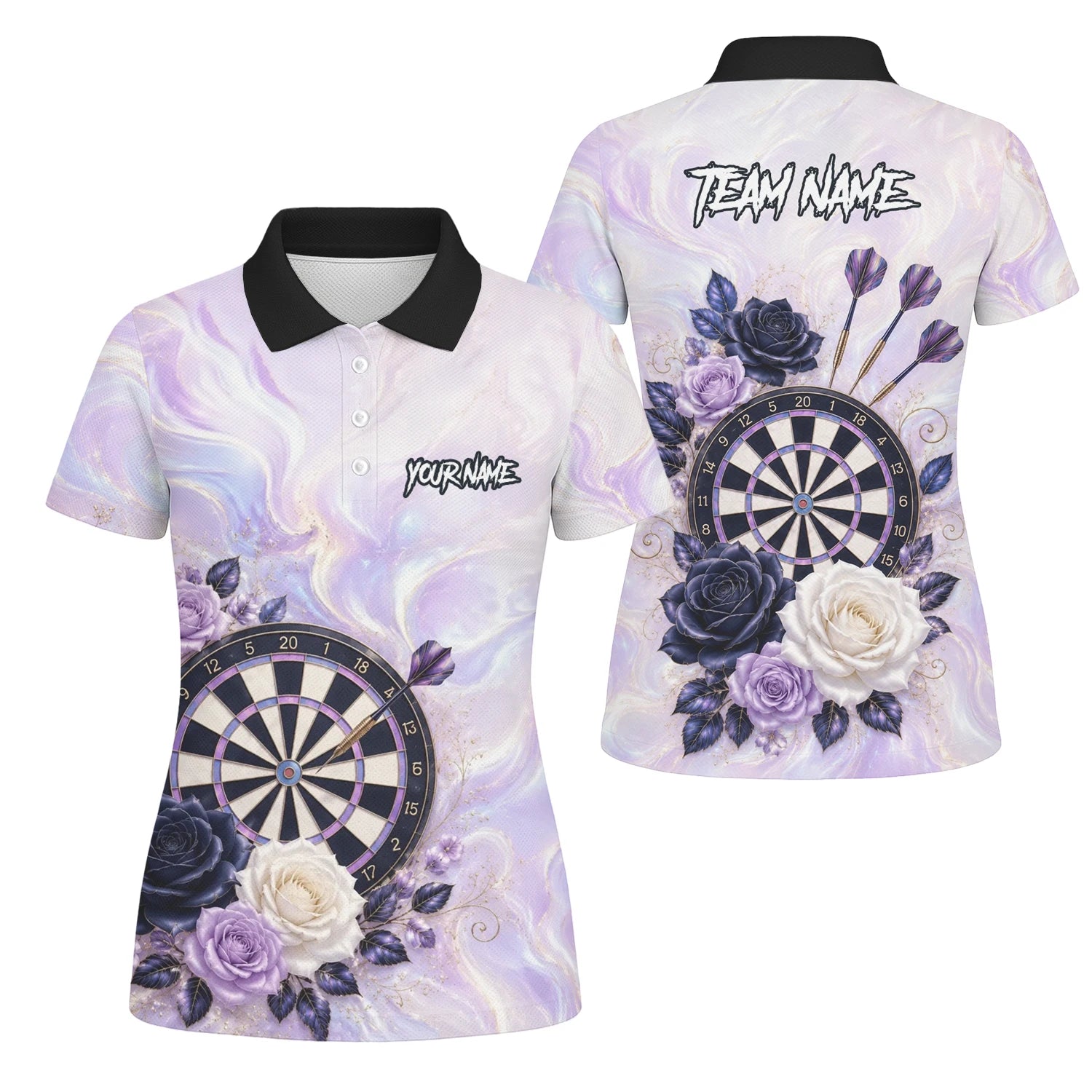 Personalisiertes Lila Marmor-Rosen Dart Poloshirt für Damen S206