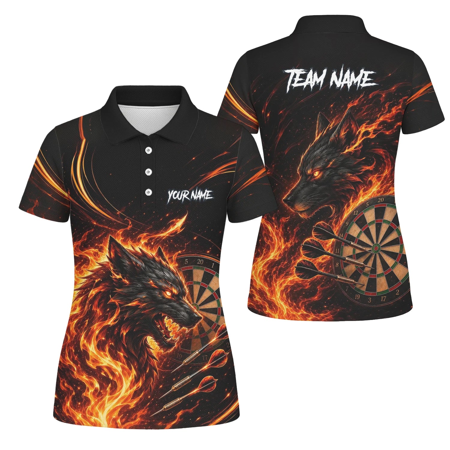 Personalisiertes Flammenwolf Dart Poloshirt für Damen W521