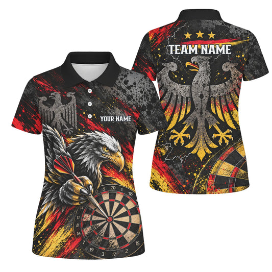 Personalisiertes Dartshirt in Schwarz, Rot und Gold mit Adler und Dartscheibe für Damen N7195