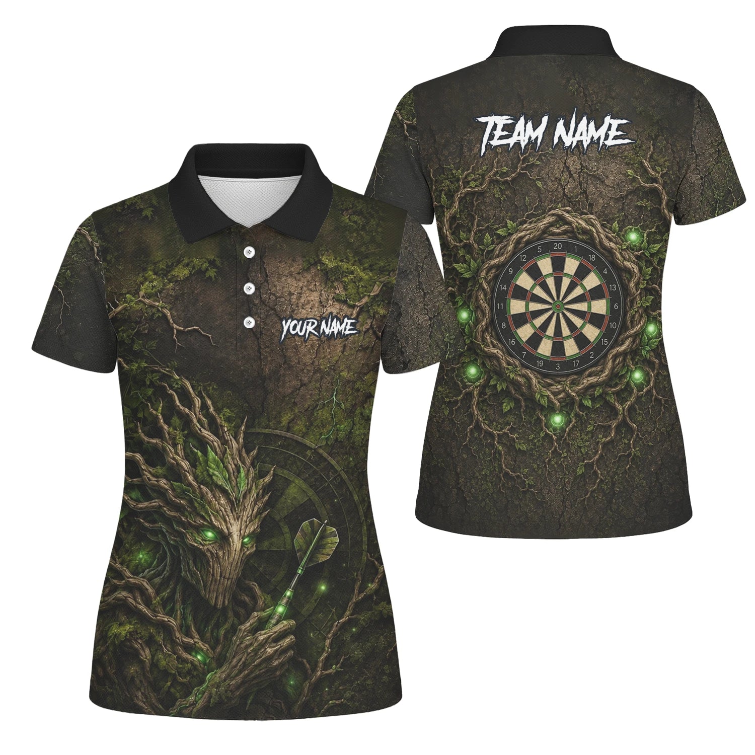 Personalisiertes Dunkelgrünes Baumwesen-Dartboard Dartshirt für Damen C913