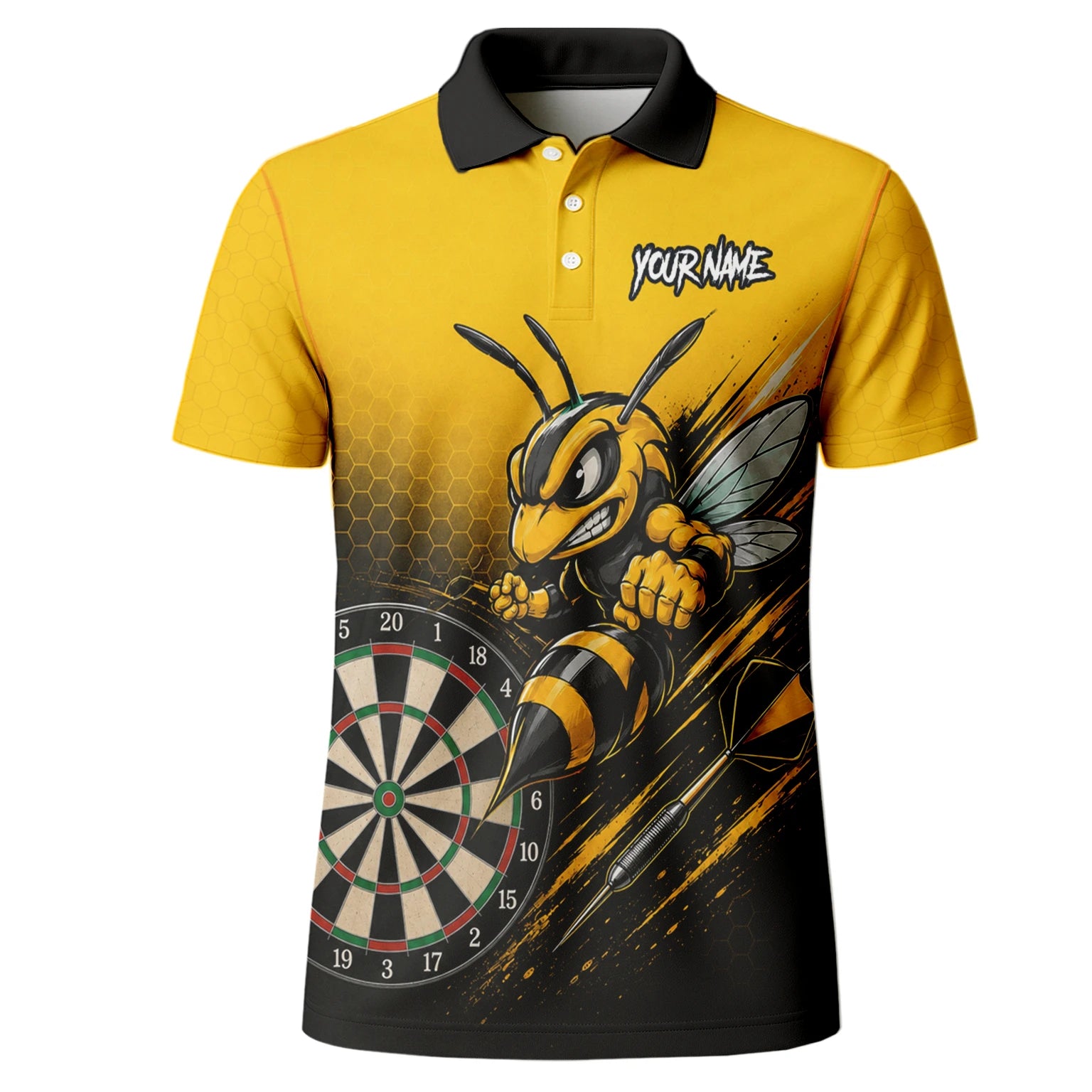 Personalisiertes Gelb-schwarzes Wespen-Dartshirt für Herren F032