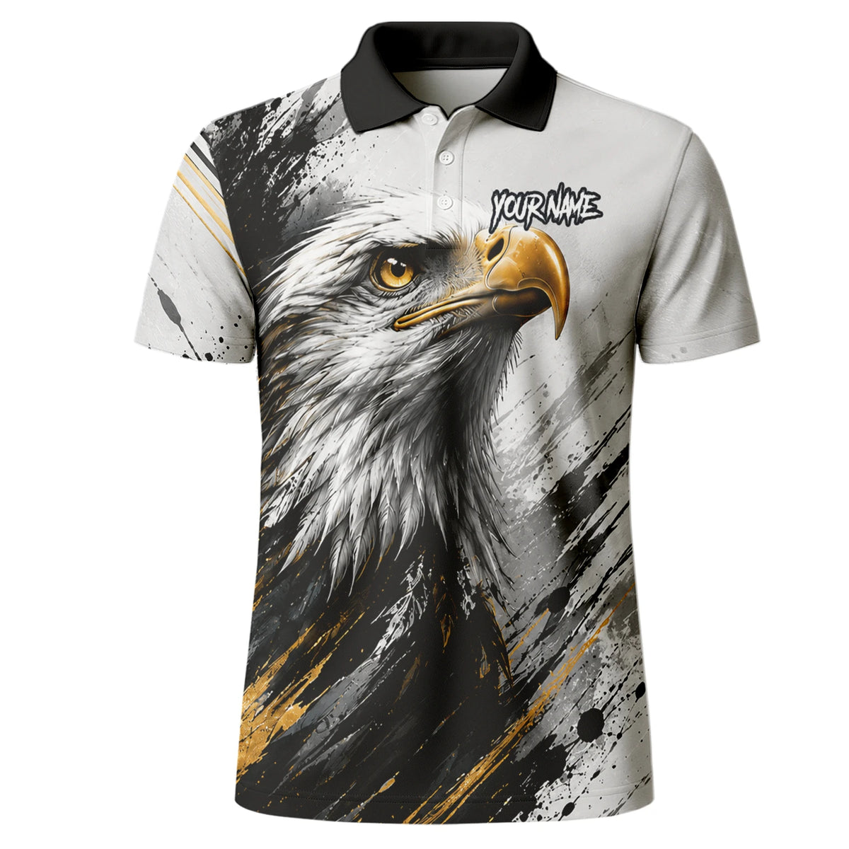 Personalisiertes Dartshirt mit weiß-schwarz-goldenem Weißkopfseeadler für Herren S805