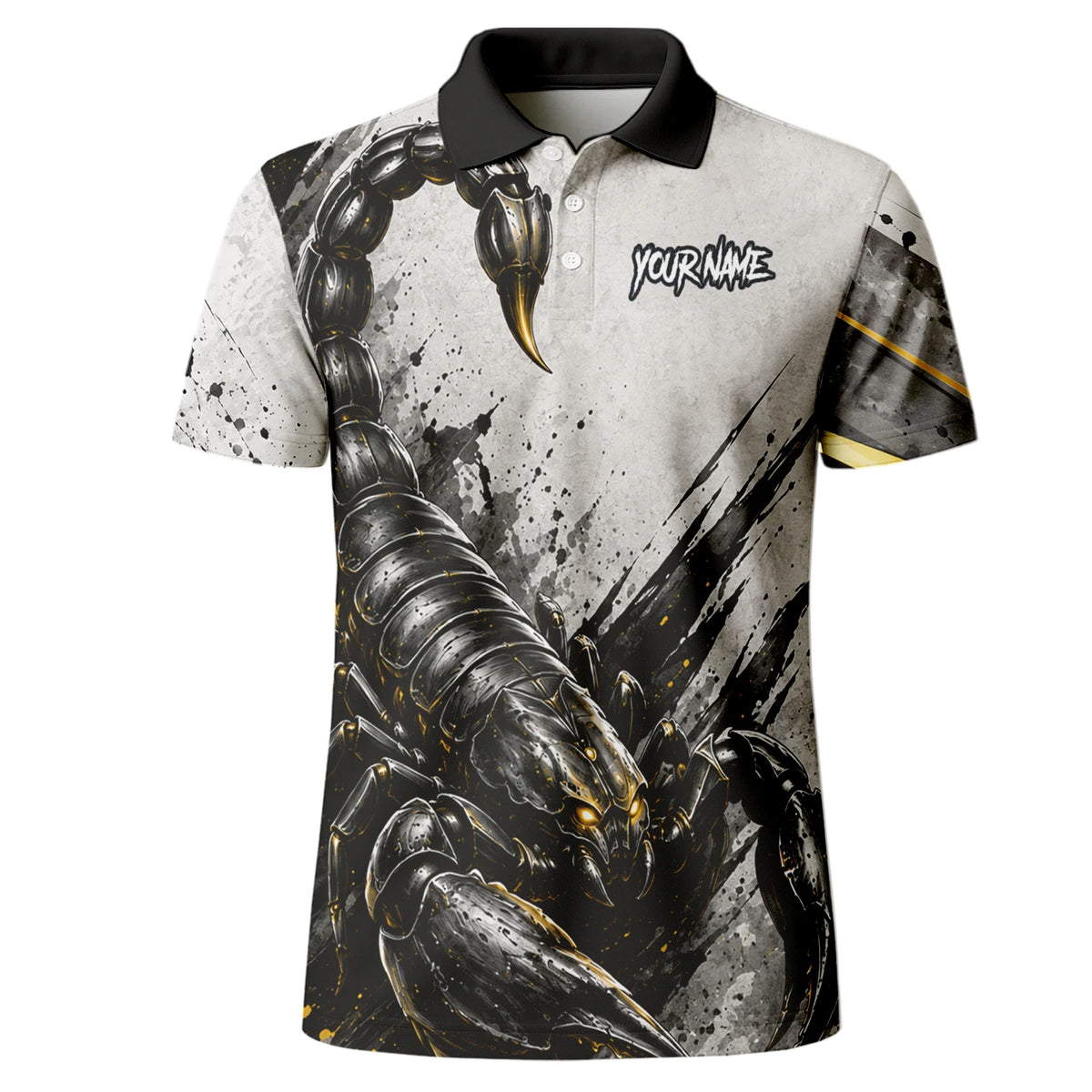 Personalisiertes Dartshirt mit weiß-schwarz-goldenem Skorpion für Herren S226